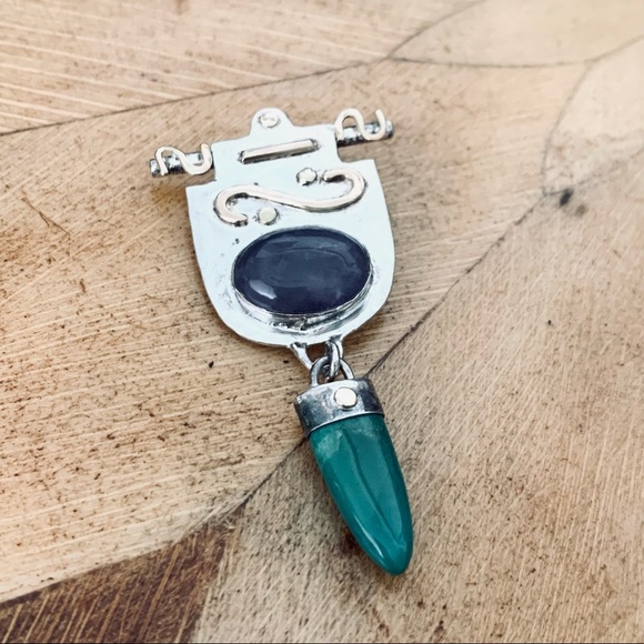 Vintage Southwestern Sterling Pin or Pendant, 14k Gold, Turquoise and Amethyst - Picture 3 of 17